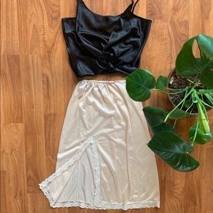 Stunning Cream Colored Lacy Side Slit Midi Skirt